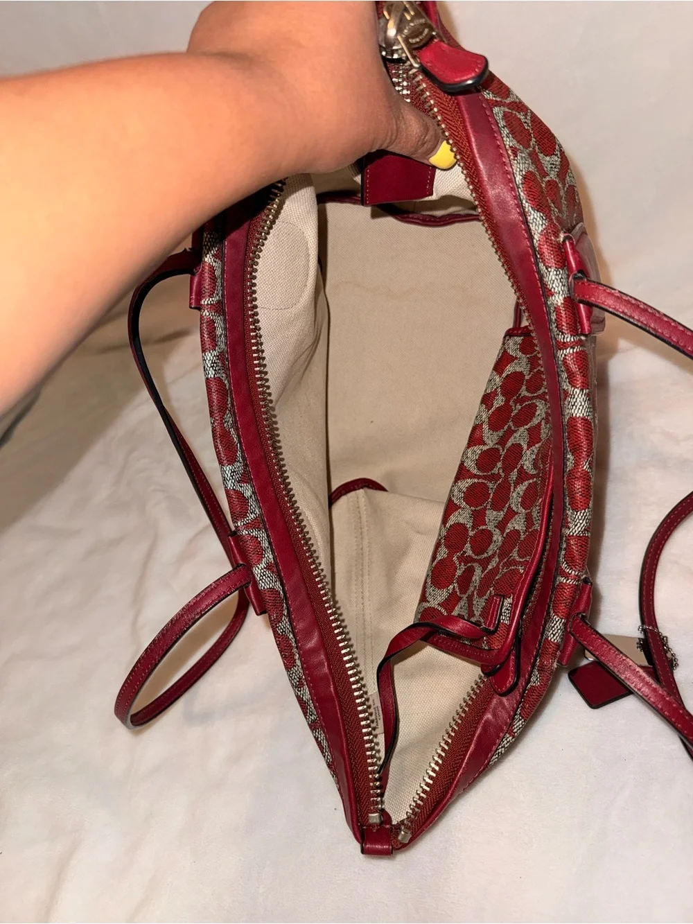 Coach Signature Coated Canvas Taxi Zip Top Red Tote with Removable Pouch